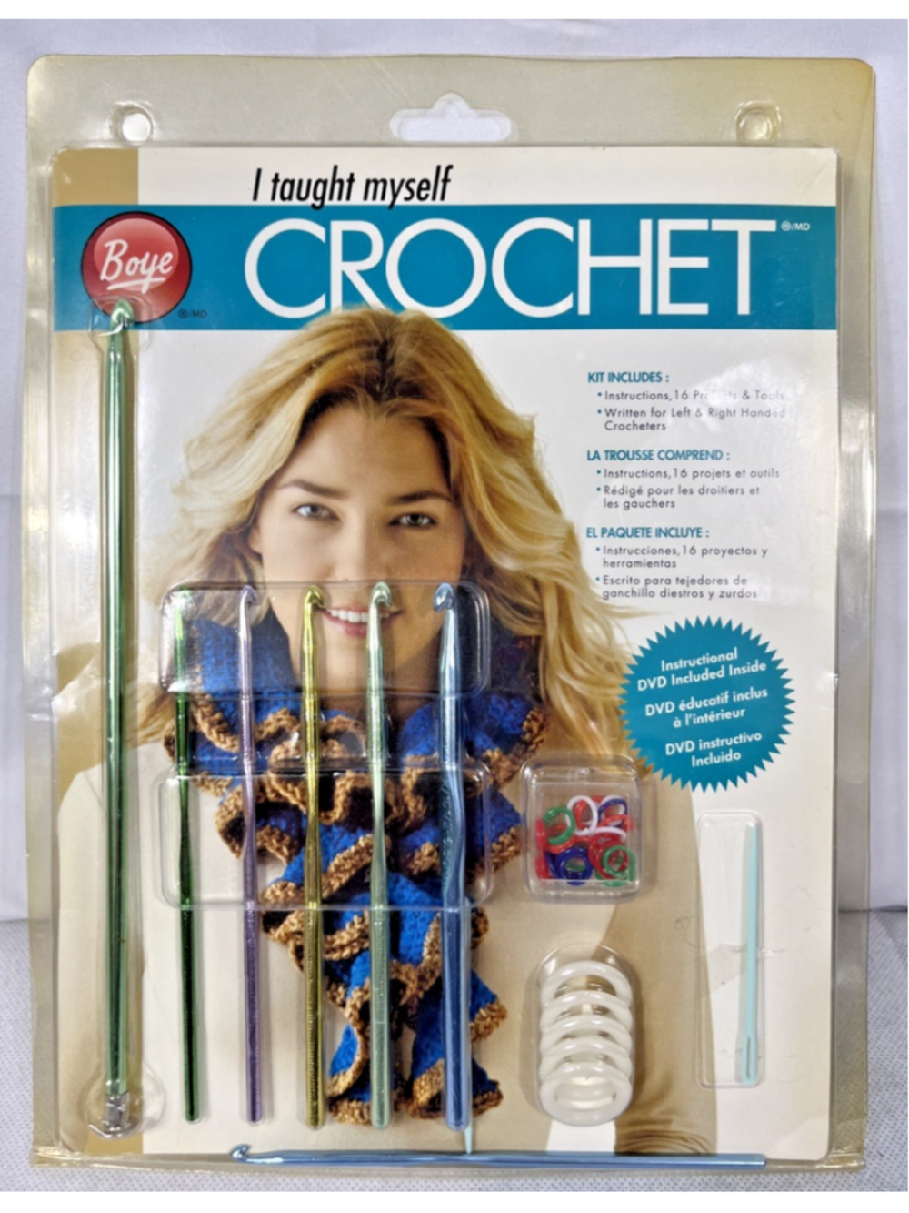Boye I Taught Myself To Crochet KIT 6397 Book, Needles, CD & Hooks CIB- NEW